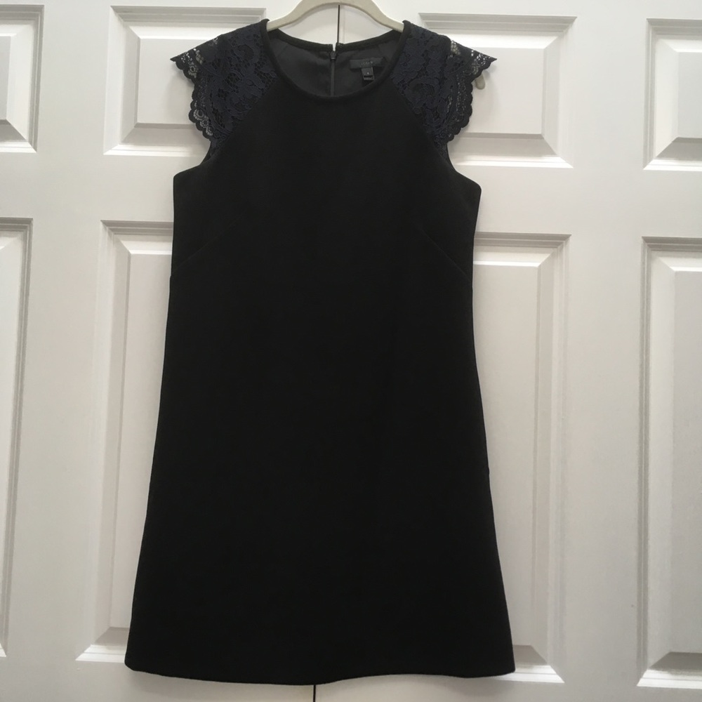 J Crew Edged Lace Cap Sleeve Dress Black Size 8